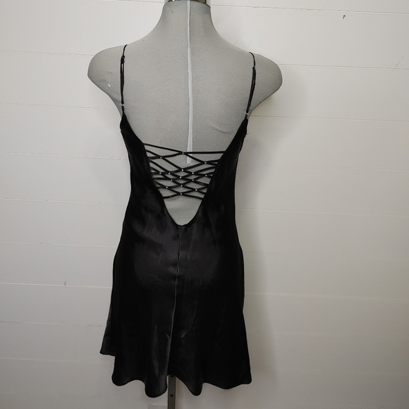 BLACK satin rhinestone chemise size S - Picture 5 of 16